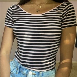 pink and black striped crop top